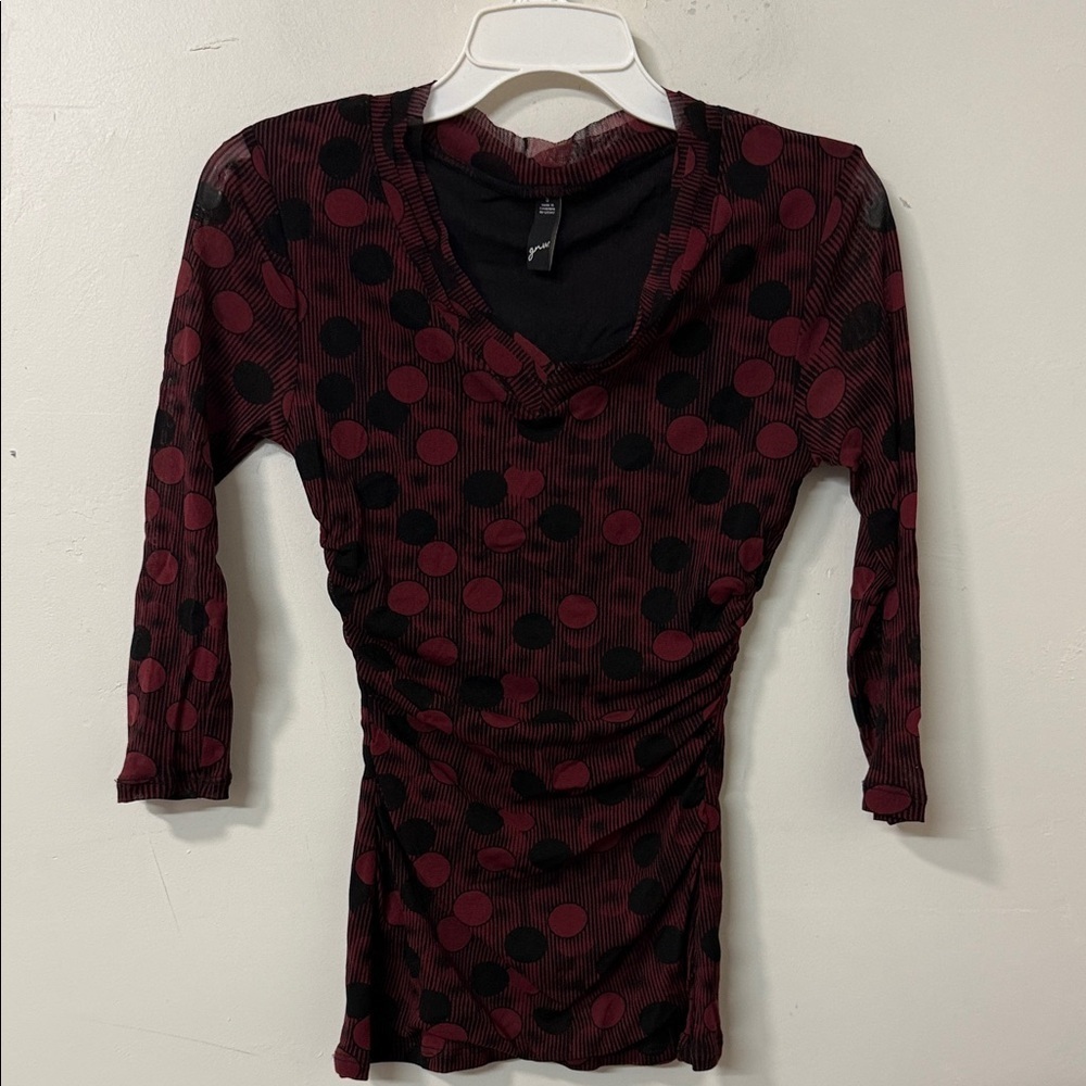 Gudrun Sjoden Burgundy and Black Polka Dot Top